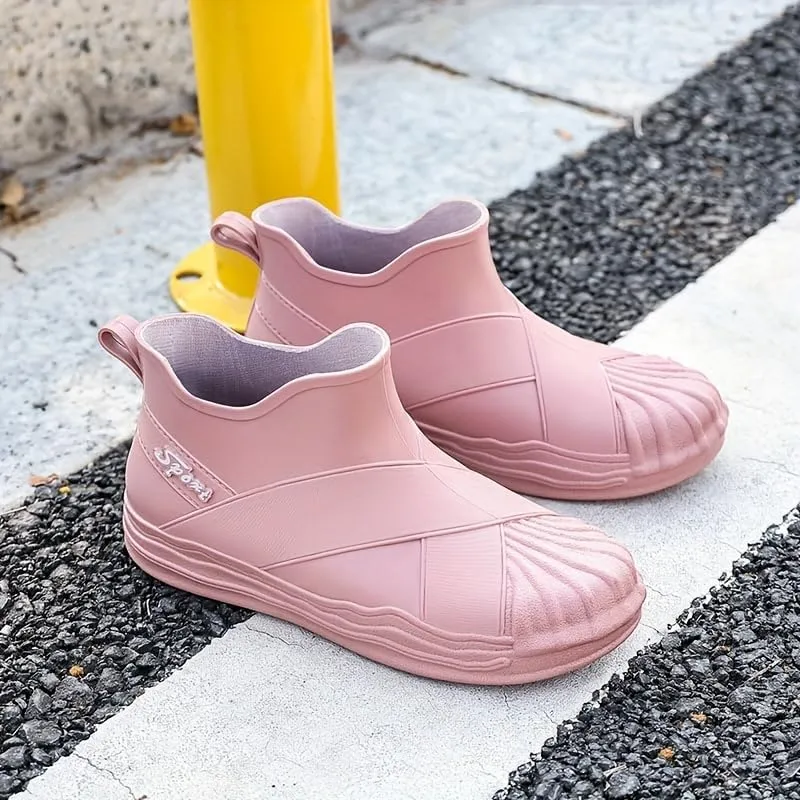 Women's Waterproof and Wear-Resistant Rubber Ankle Rain Boots, Comfortable Solid Color Non-Slip Outdoor Garden Work Rain Boots