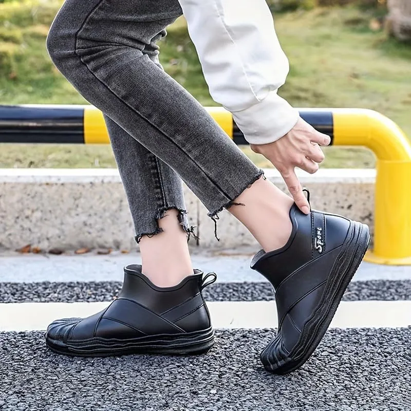 Women's Waterproof and Wear-Resistant Rubber Ankle Rain Boots, Comfortable Solid Color Non-Slip Outdoor Garden Work Rain Boots