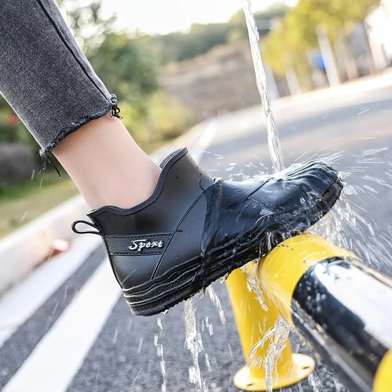 Women's Waterproof and Wear-Resistant Rubber Ankle Rain Boots, Comfortable Solid Color Non-Slip Outdoor Garden Work Rain Boots