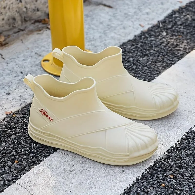 Women's Waterproof and Wear-Resistant Rubber Ankle Rain Boots, Comfortable Solid Color Non-Slip Outdoor Garden Work Rain Boots