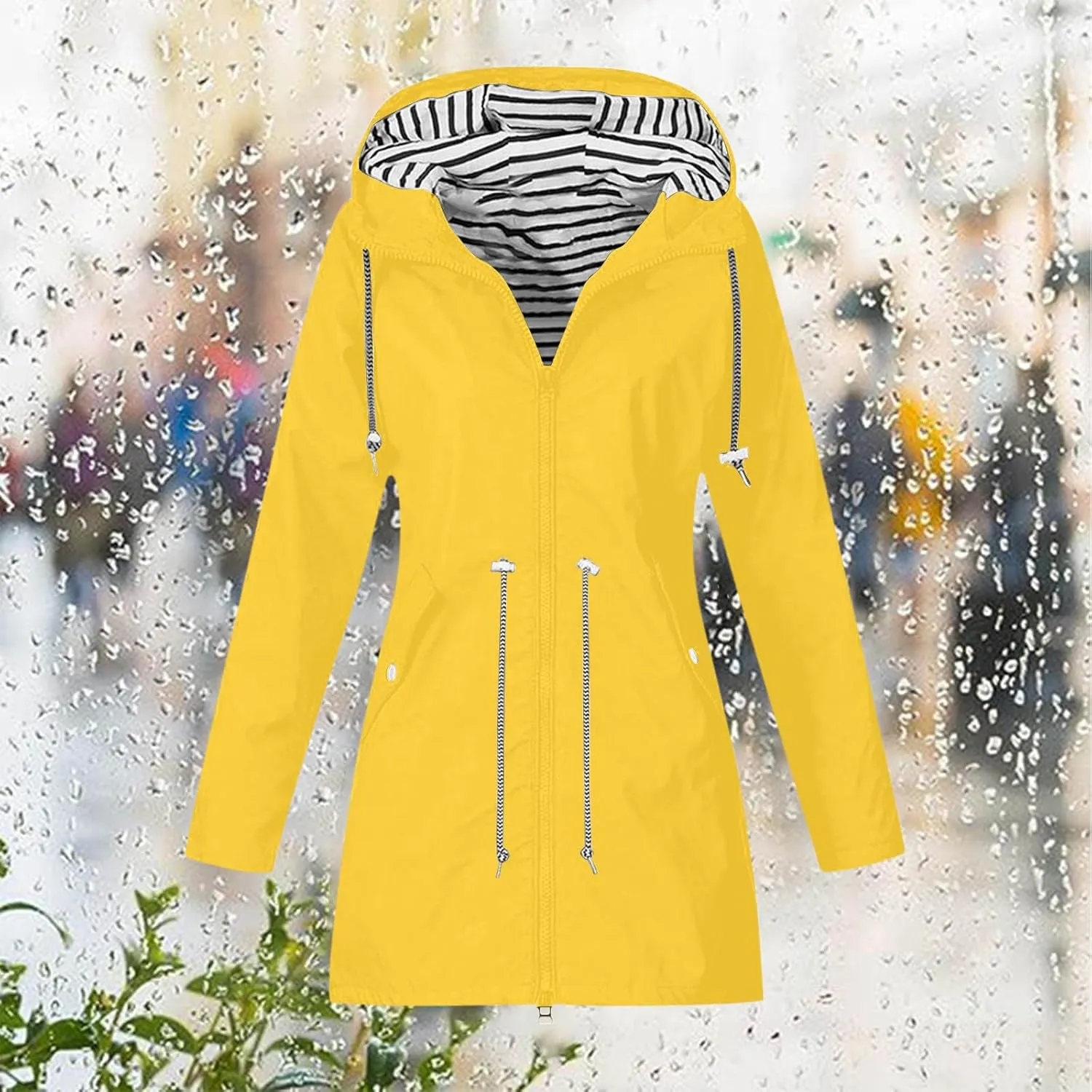 Womens Waterproof Rain Jacket with Hood Lightweight Rain Coats Outdoor Windbreaker Jackets Zip Up Windproof Coats