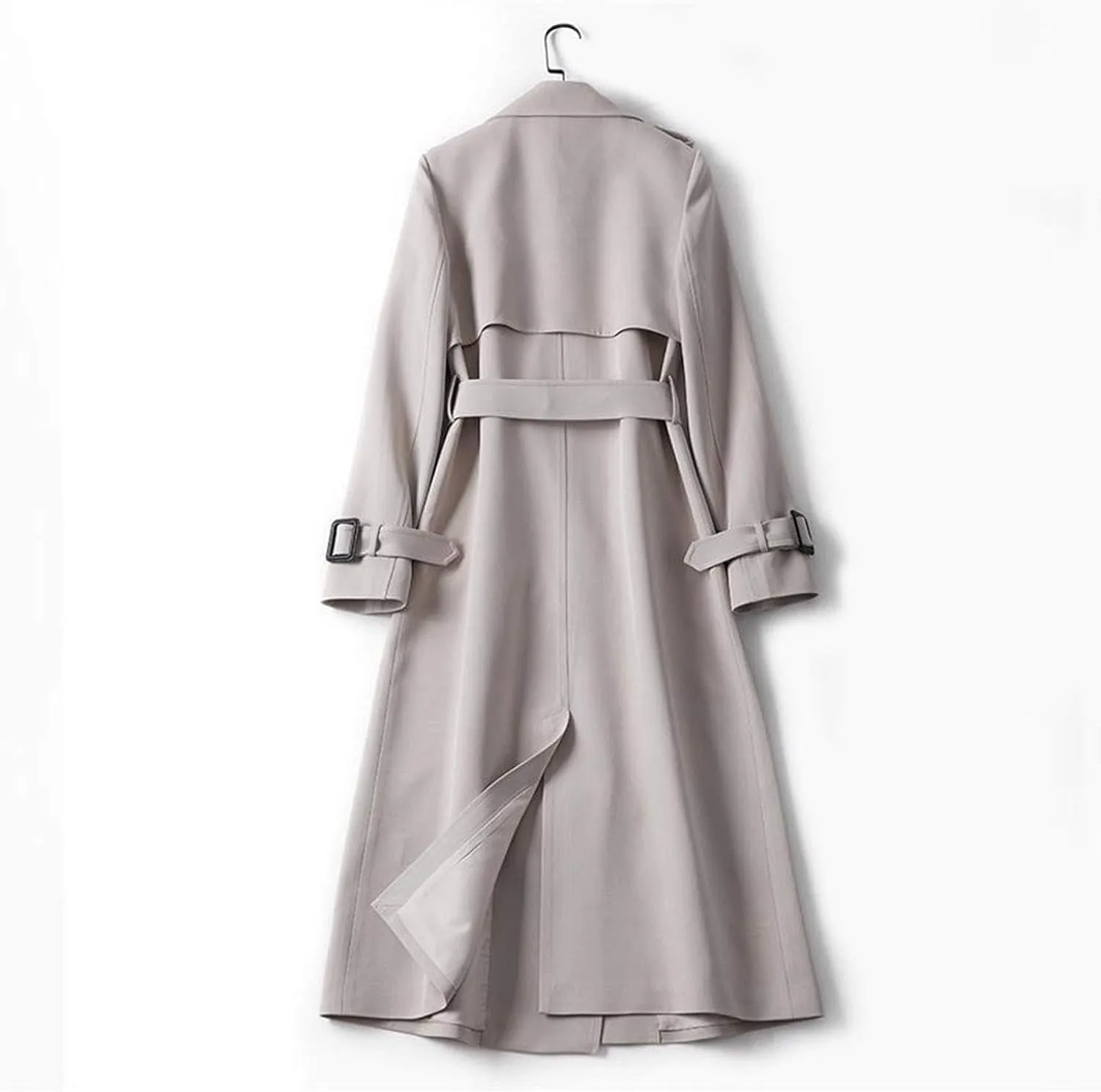 Womens Windbreaker Coat Solid Slim Fit Lapel Long Overcoat With Belt Elagant Oversized Dress Parka Jacekt for Women
