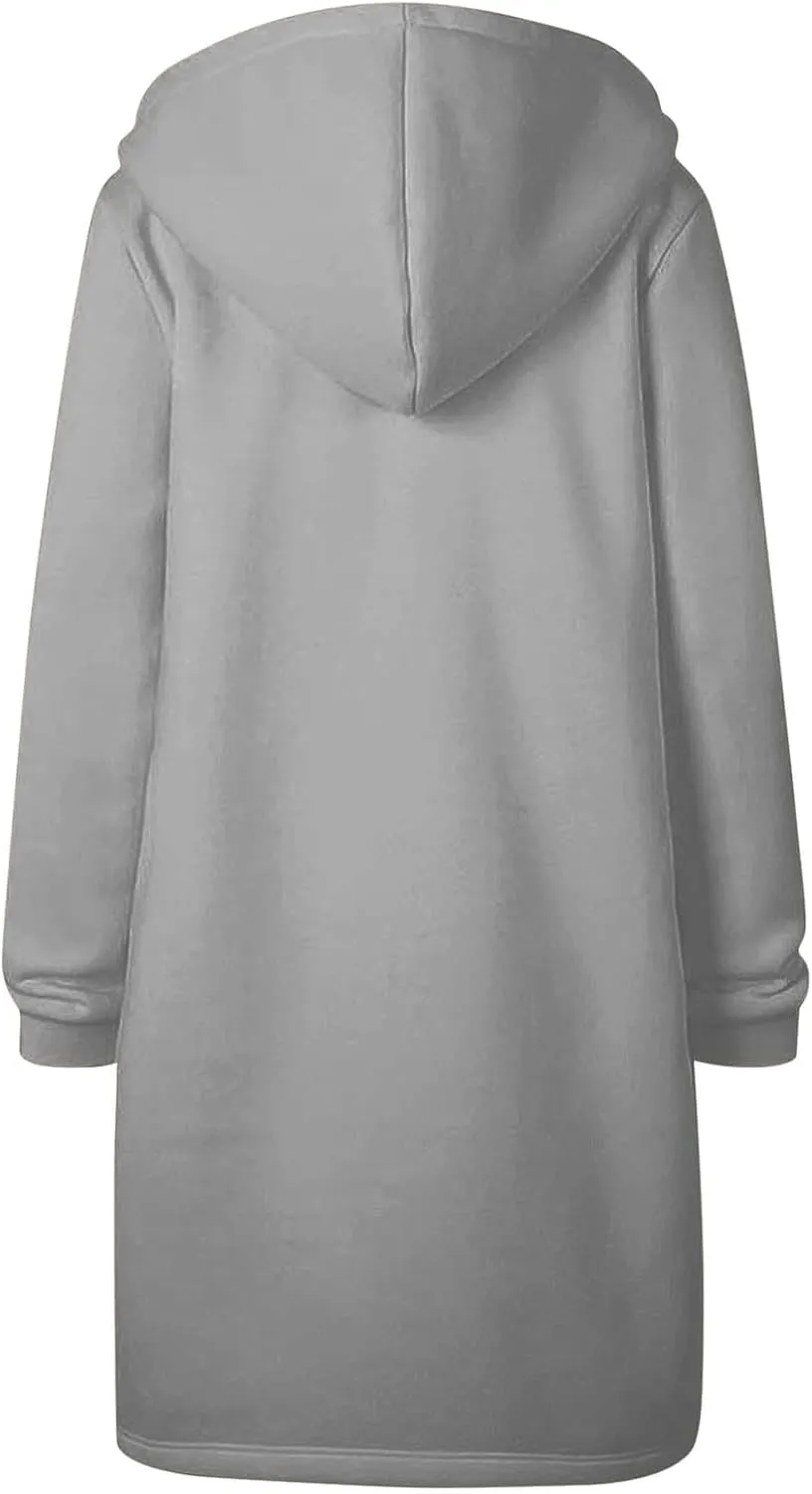 Womens Winter Coats Plus Size Drawstring Loose Hoodies Casual Plush Long Sleeve Jackets Full Zip Outerwear