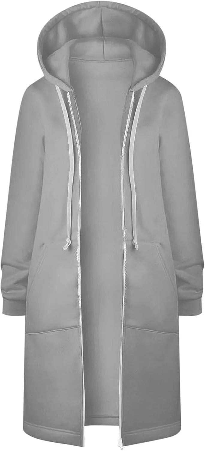 Womens Winter Coats Plus Size Drawstring Loose Hoodies Casual Plush Long Sleeve Jackets Full Zip Outerwear