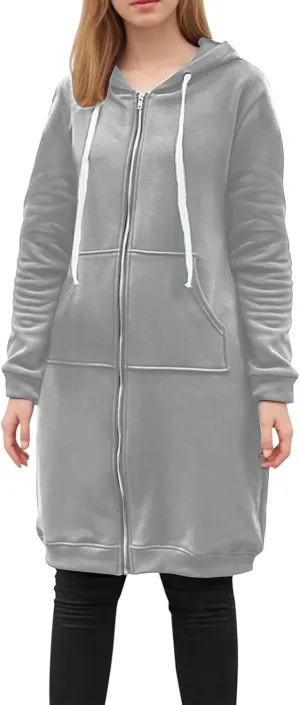 Womens Winter Coats Plus Size Drawstring Loose Hoodies Casual Plush Long Sleeve Jackets Full Zip Outerwear