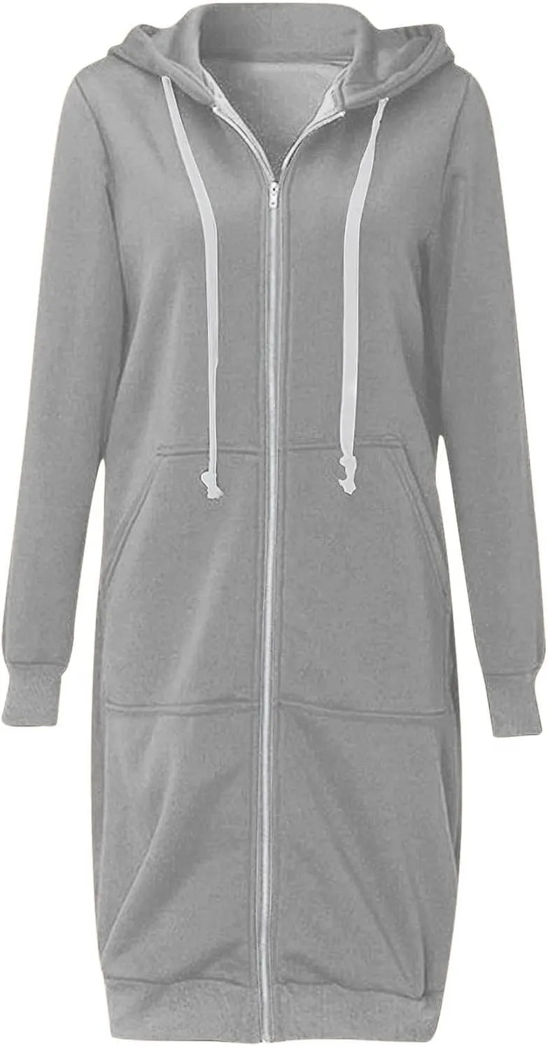 Womens Winter Coats Plus Size Drawstring Loose Hoodies Casual Plush Long Sleeve Jackets Full Zip Outerwear