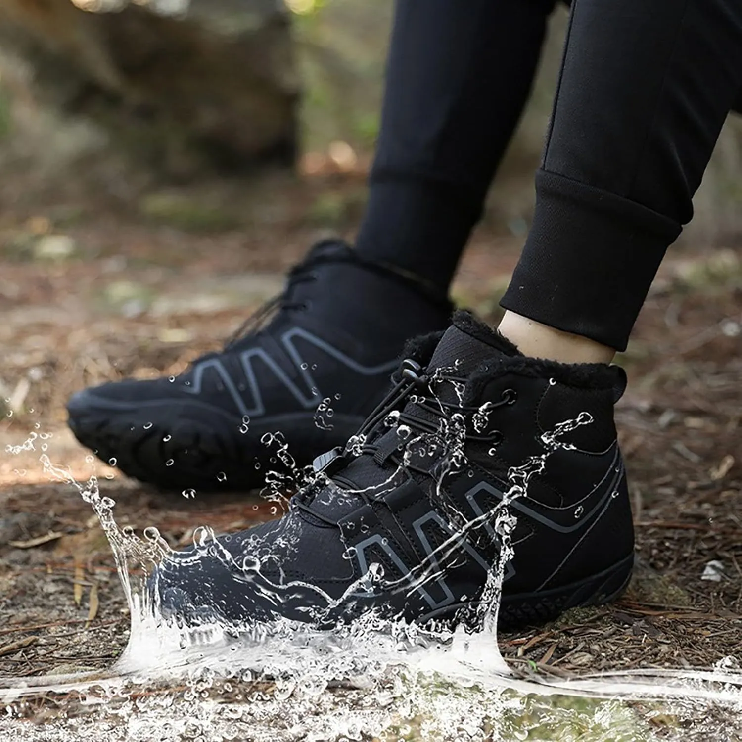 Womens Winter Sport Waterproof Boots Snow Boots Fur Lined Warm Ankle Boots Slip On Fuzzy Hiking Booties
