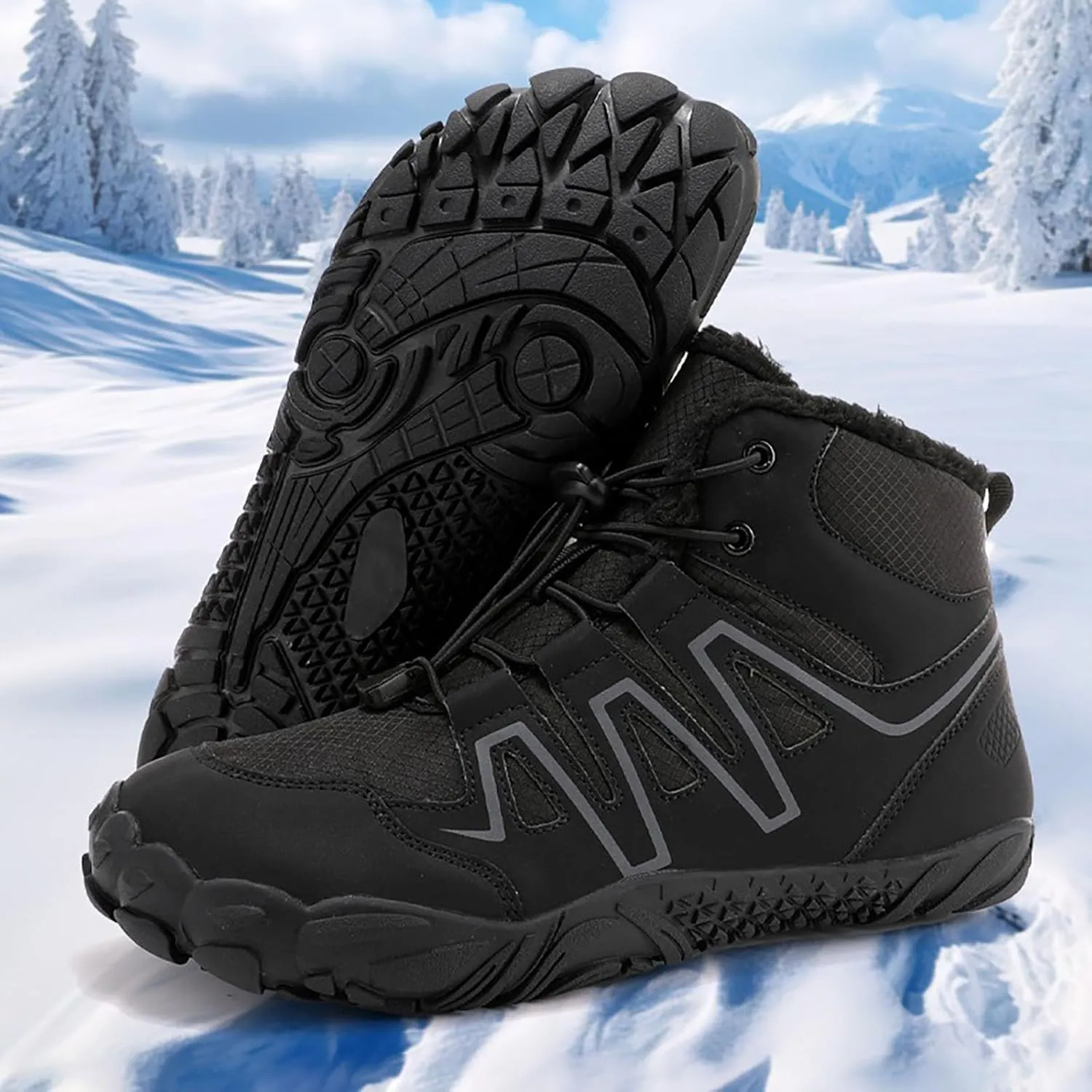 Womens Winter Sport Waterproof Boots Snow Boots Fur Lined Warm Ankle Boots Slip On Fuzzy Hiking Booties