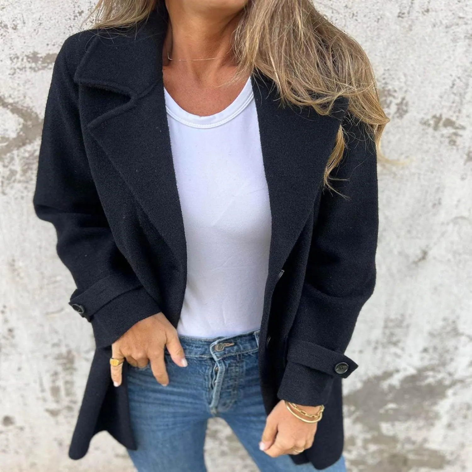 Women's Woolen Coats Business Casual Outerwear Elegant Trench Coat Loose Lapel Cardigan Fall Winter Jacket