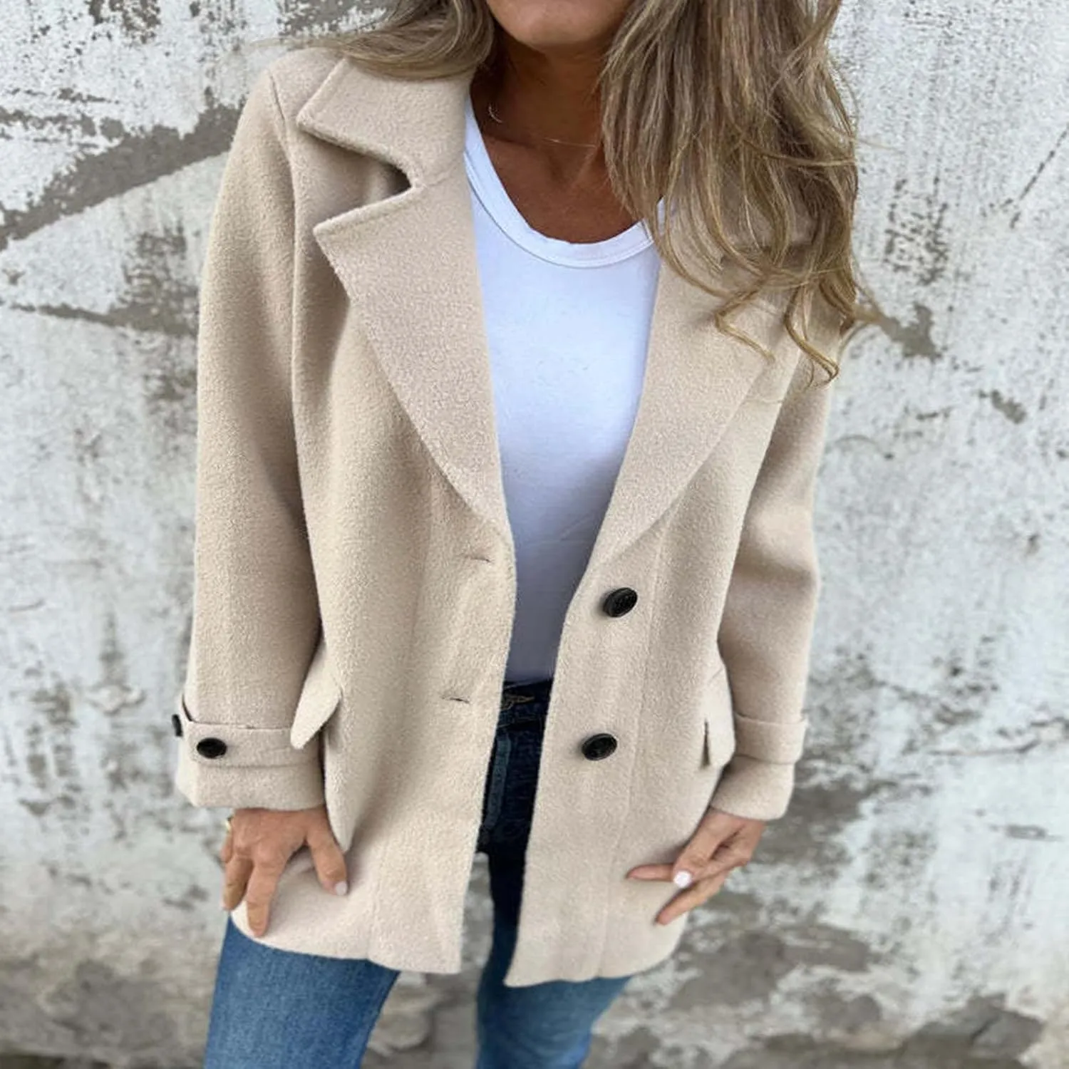 Women's Woolen Coats Business Casual Outerwear Elegant Trench Coat Loose Lapel Cardigan Fall Winter Jacket