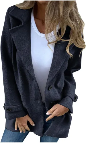 Women's Woolen Coats Business Casual Outerwear Elegant Trench Coat Loose Lapel Cardigan Fall Winter Jacket