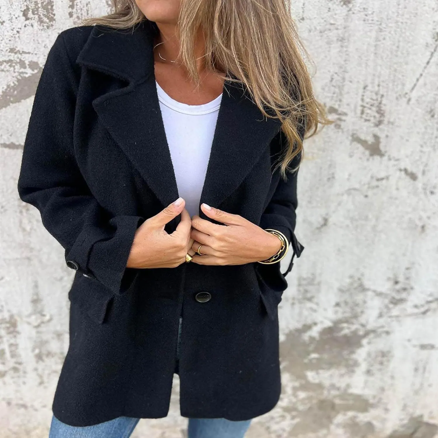 Women's Woolen Coats Business Casual Outerwear Elegant Trench Coat Loose Lapel Cardigan Fall Winter Jacket