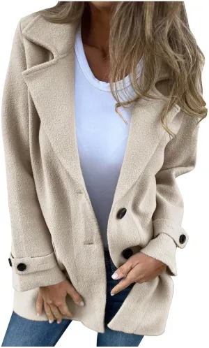 Women's Woolen Coats Business Casual Outerwear Elegant Trench Coat Loose Lapel Cardigan Fall Winter Jacket