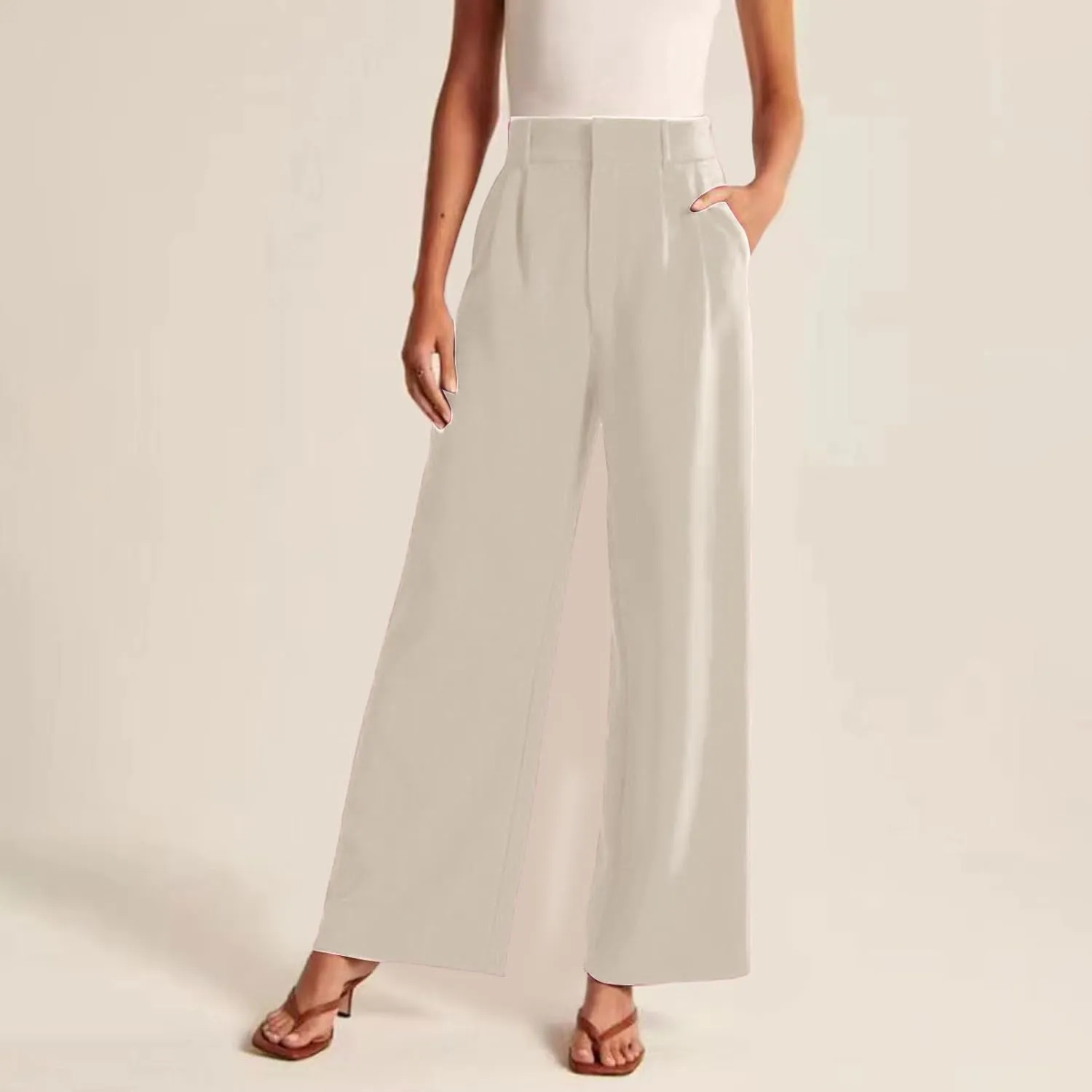 Womens Work Pants Plus Size Wide Leg Dress Pants Business Pants High Waist Chino Pants Straight Pants Comfy Trousers