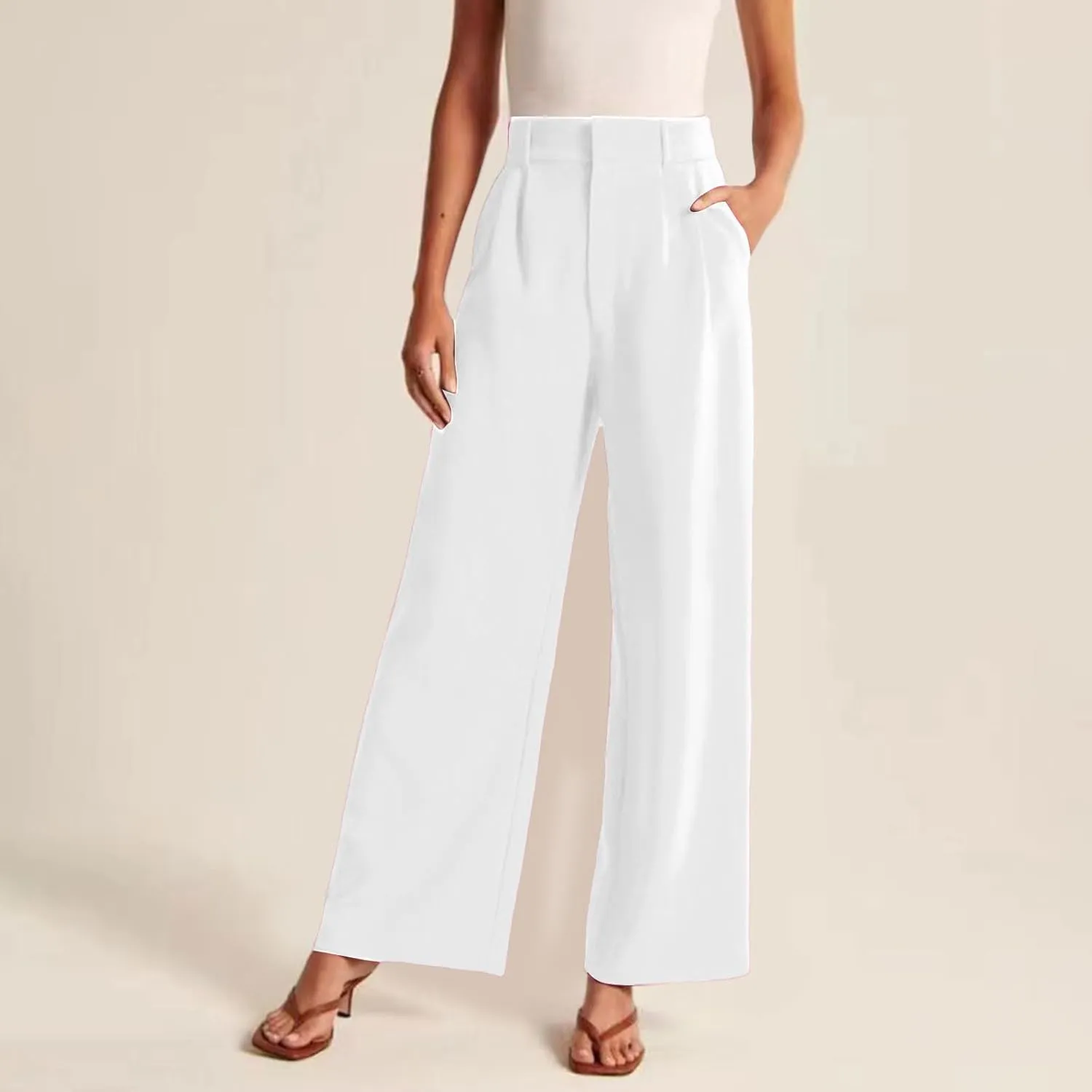 Womens Work Pants Plus Size Wide Leg Dress Pants Business Pants High Waist Chino Pants Straight Pants Comfy Trousers