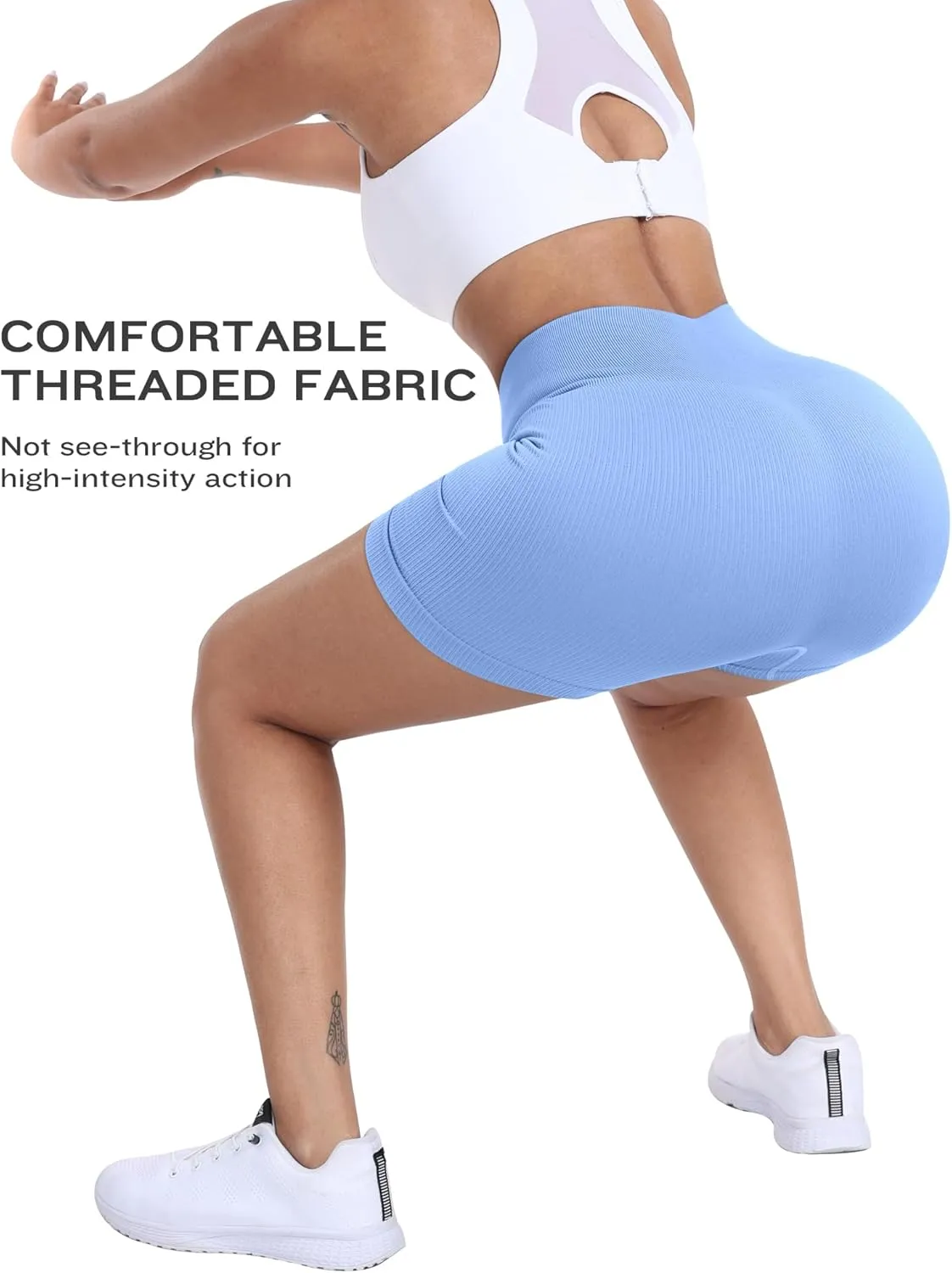 Workout Shorts Womens, Ribbed Seamless Shorts High Waist Gym Spandex Shorts