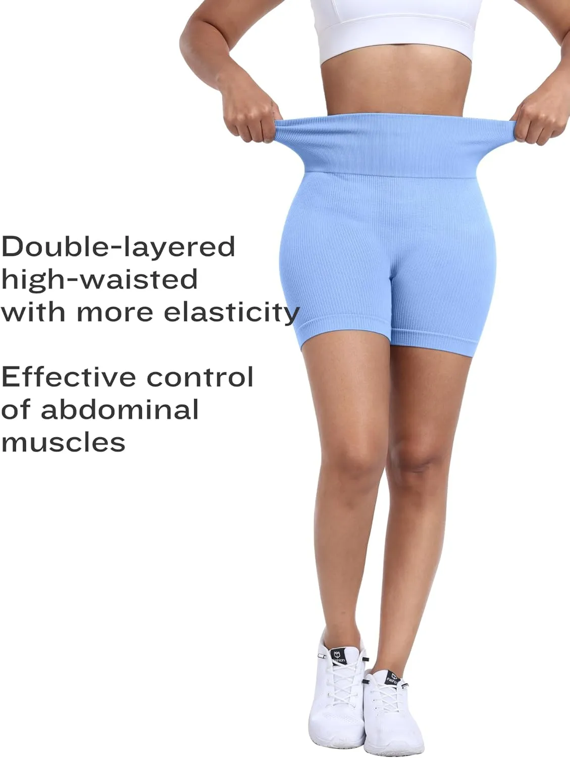 Workout Shorts Womens, Ribbed Seamless Shorts High Waist Gym Spandex Shorts