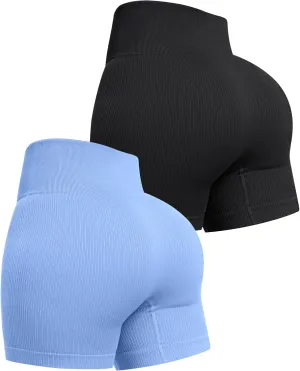 Workout Shorts Womens, Ribbed Seamless Shorts High Waist Gym Spandex Shorts