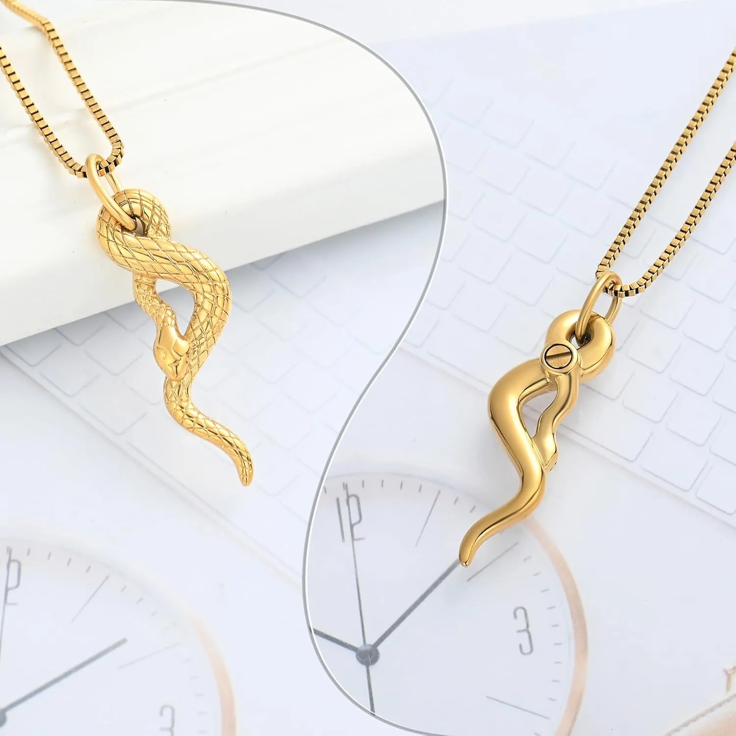 XSMZB Cremation Jewelry Snake Urn Necklace for Ashes Stainless Steel Python Memorial Pendant Human Pet Ashes Holder Keepsake for Men Women