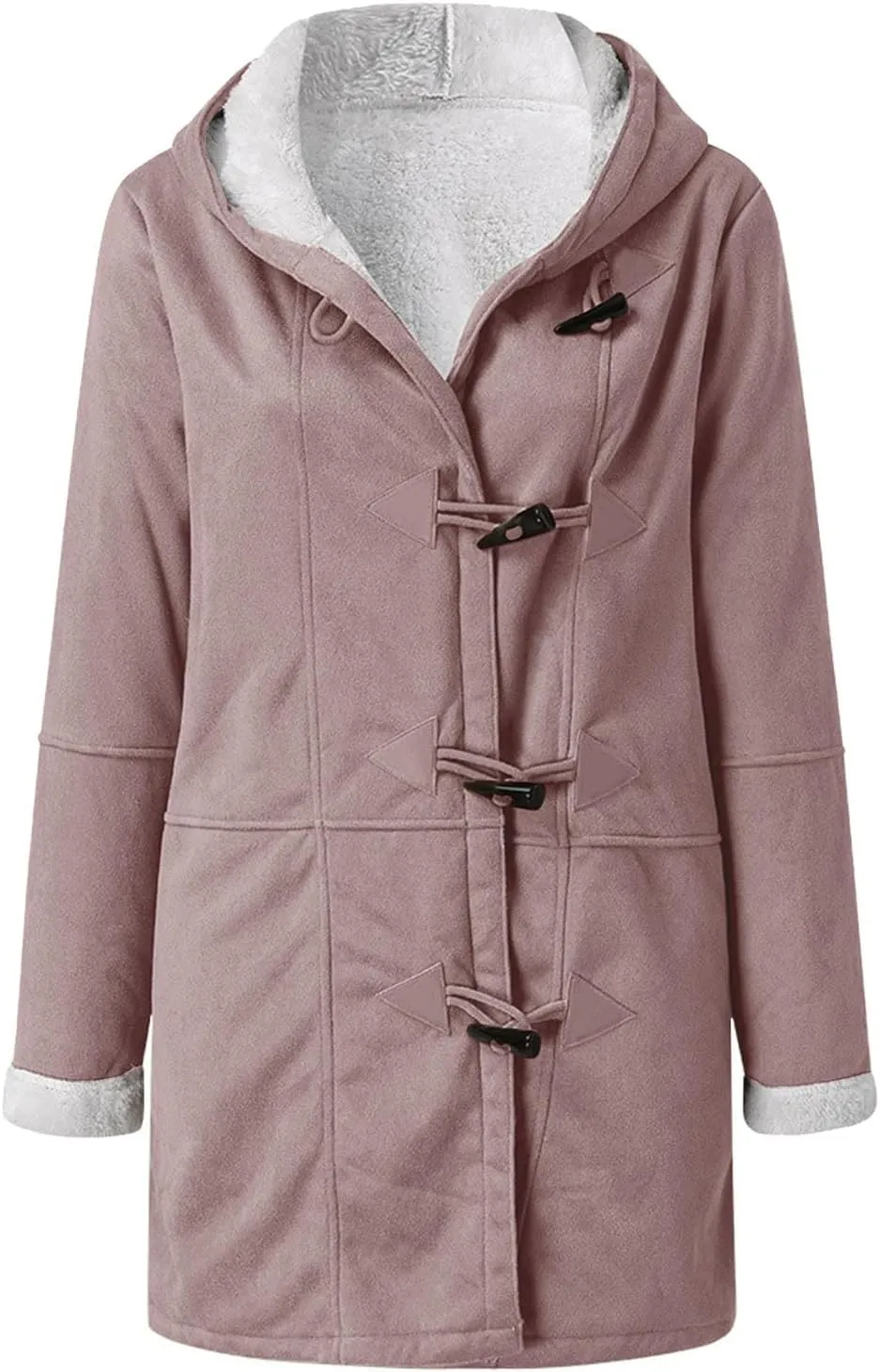 XUNRYAN Womens Winter Jackets 2024 Trendy Suede Faux-Leather Long Sleeve Sherpa Fleece Coat Horn Buckle Hoodie Outwear w Hood