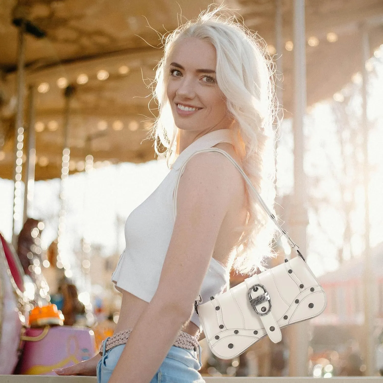 YDSIII Shoulder Bag, Women's Vintage Vegan Leather Shoulder Purse with Adjustable Strap