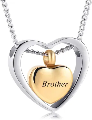 Yinplsmemory Double Heart Urn Ashes Necklace for Brother Memorial Ashes Keepsake Heart Urn Locket Pendant Cremation Jewelry