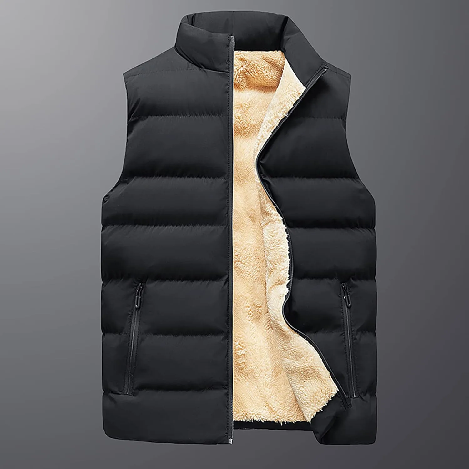 Ymosrh Men's Sleeveless Coat Winter Vests Warm Thicken Fleece Sherpa Lined Full Zip Padded Puffer Vest Jackets, L-7XL