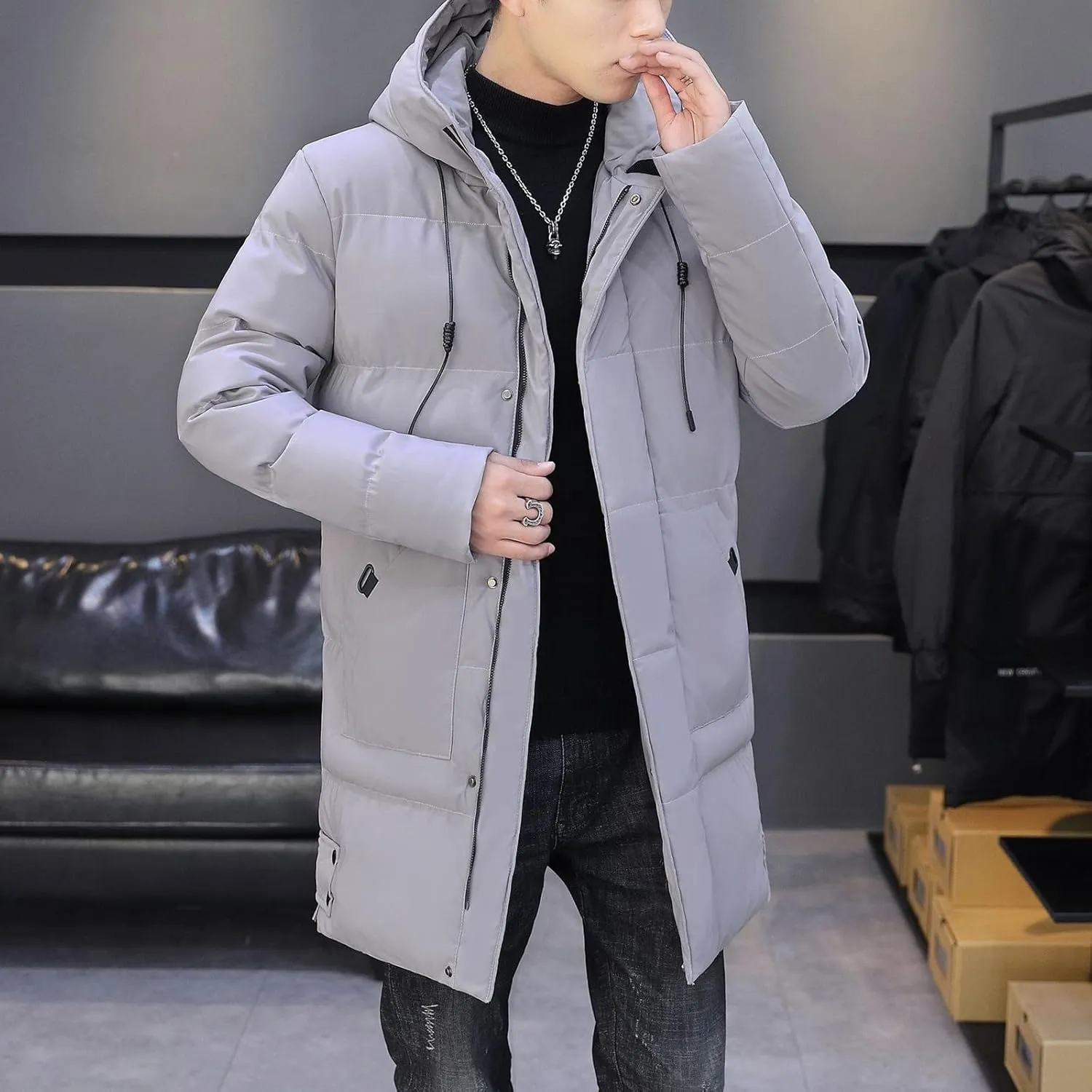 Ymosrh Men's Winter Jacket Thickened Warm Down Coats Windproof Waterproof Casual Fashion Puffer Jacket, M-5XL