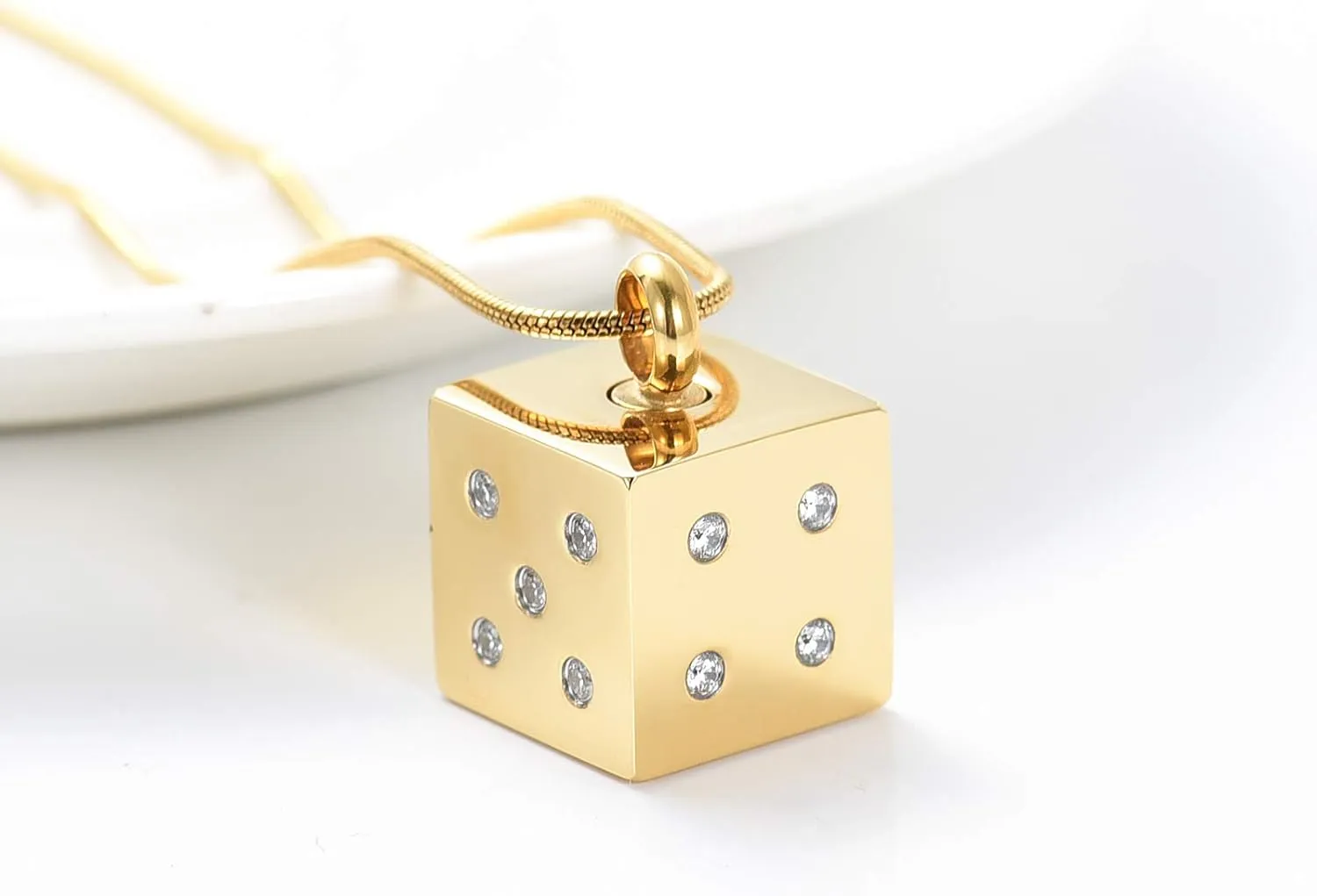 zeqingjw Dice Cremation Jewelry Inlay Zircon Urn Necklace for Ashes Memorial Urn Pendant for Loved Ones Keepsake Ashes Necklace