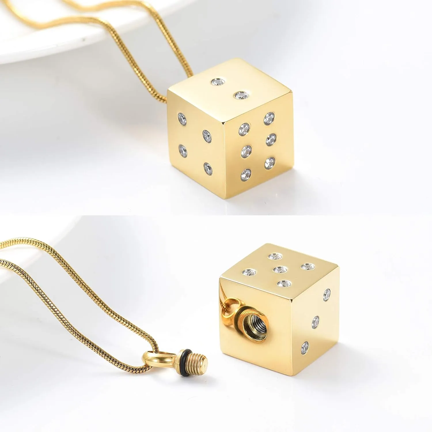 zeqingjw Dice Cremation Jewelry Inlay Zircon Urn Necklace for Ashes Memorial Urn Pendant for Loved Ones Keepsake Ashes Necklace