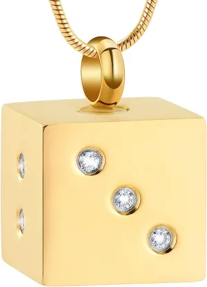 zeqingjw Dice Cremation Jewelry Inlay Zircon Urn Necklace for Ashes Memorial Urn Pendant for Loved Ones Keepsake Ashes Necklace