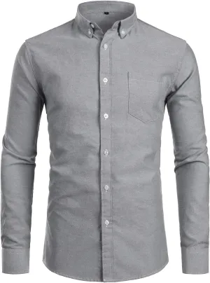 ZEROYAA Men's Hipster Casual Slim Fit Long Sleeve Button Down Oxford Shirts with Chest Pocket