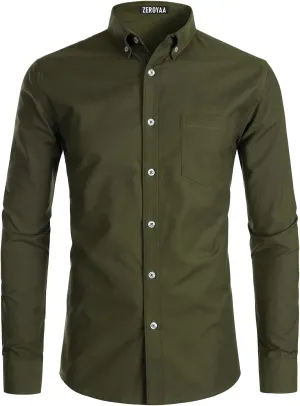 ZEROYAA Men's Hipster Casual Slim Fit Long Sleeve Button Down Oxford Shirts with Chest Pocket