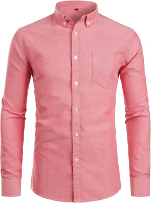 ZEROYAA Men's Hipster Casual Slim Fit Long Sleeve Button Down Oxford Shirts with Chest Pocket