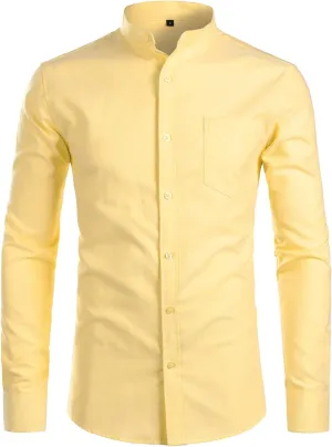 ZEROYAA Men's Hipster Mandarin Collar Long Sleeve Button Up Oxford Shirts with Chest Pocket