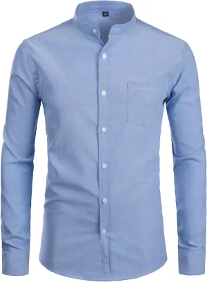 ZEROYAA Men's Hipster Mandarin Collar Long Sleeve Button Up Oxford Shirts with Chest Pocket