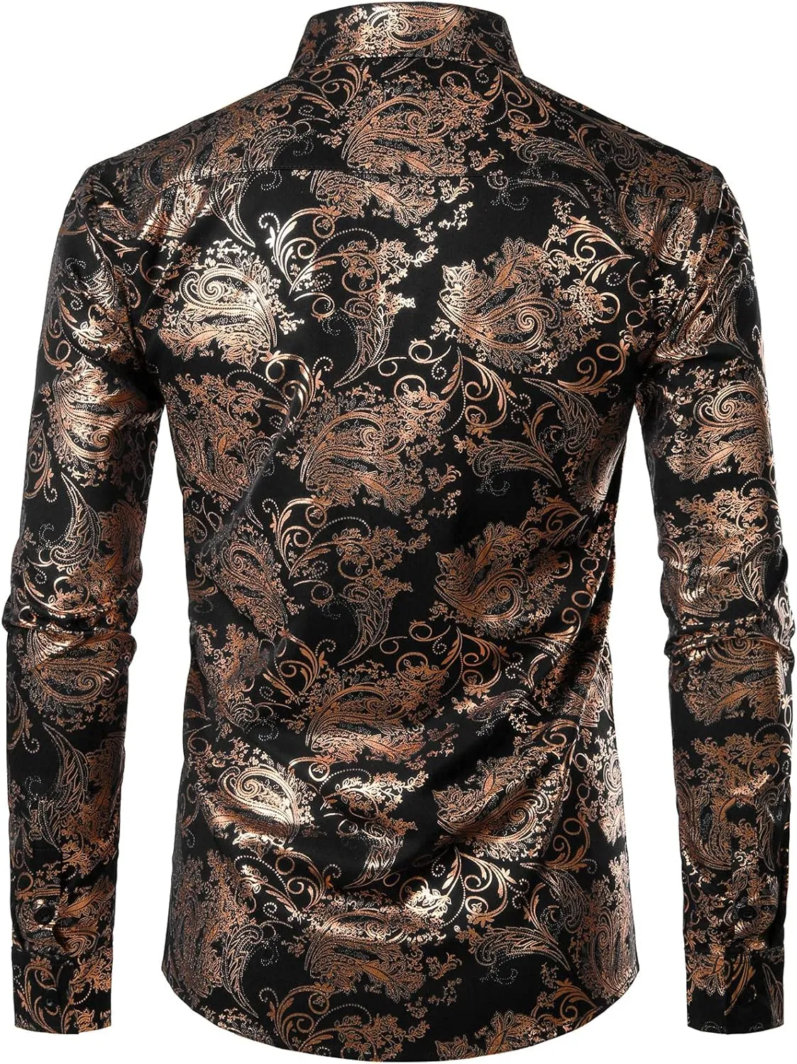 ZEROYAA Men's Luxury Paisley Dress Shirt Shiny Floral Printed Button Down Shirts for Party Prom
