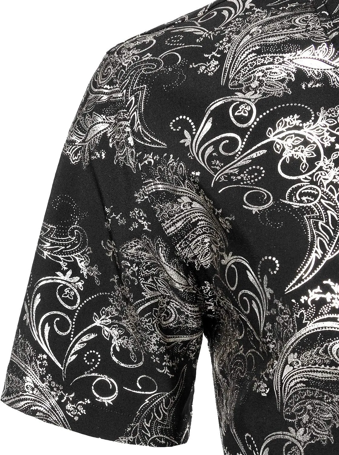 ZEROYAA Men's Luxury Paisley Shiny Printed Slim Fit Short Sleeve Button Up Dress Shirt