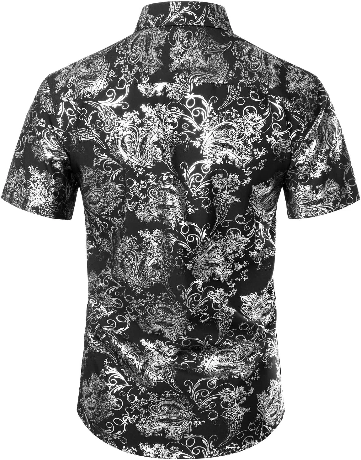 ZEROYAA Men's Luxury Paisley Shiny Printed Slim Fit Short Sleeve Button Up Dress Shirt