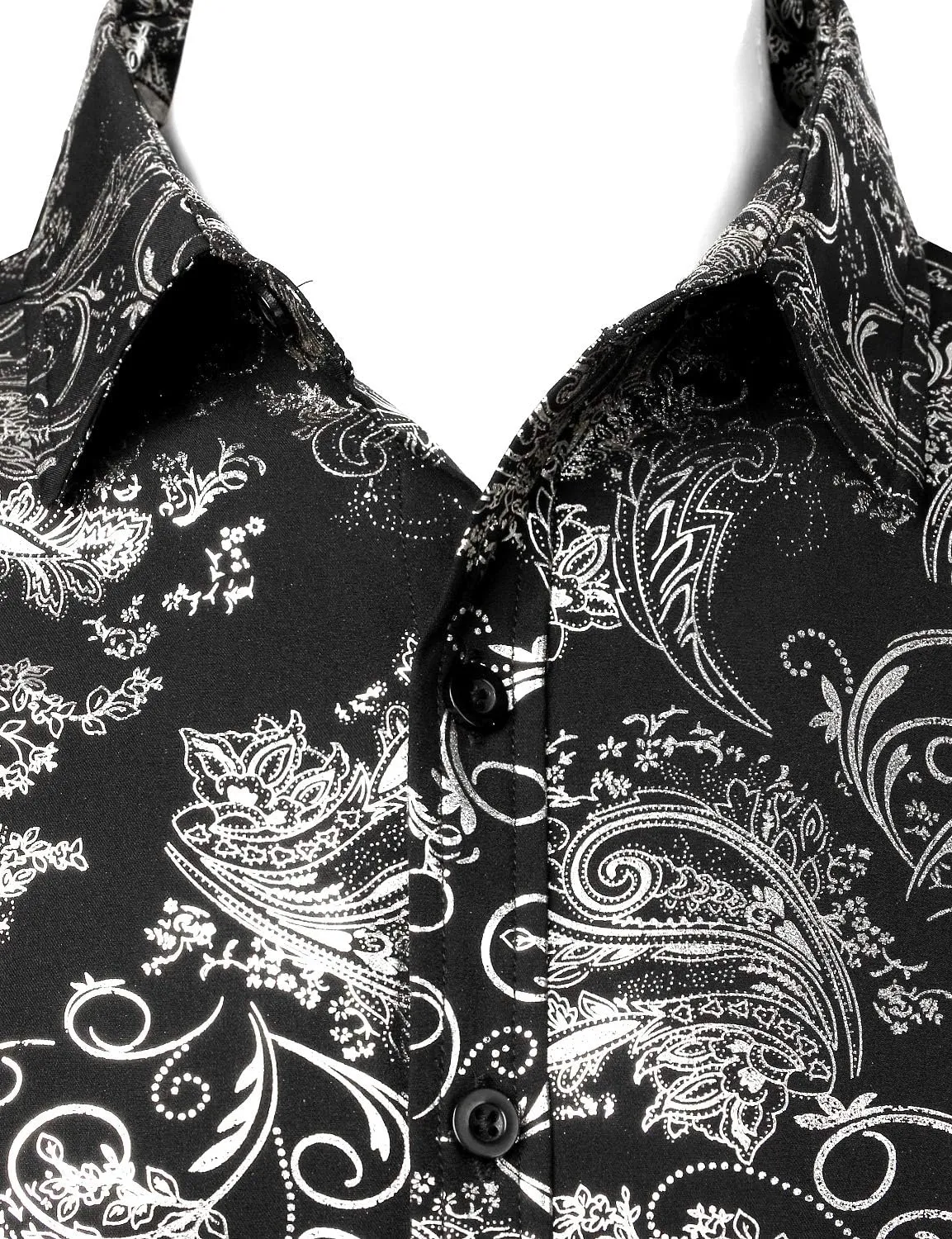 ZEROYAA Men's Luxury Paisley Shiny Printed Slim Fit Short Sleeve Button Up Dress Shirt