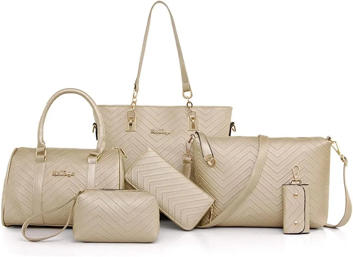 ZiMing 6-Pcs Handbags Sets Women Purses PU Leather Texture Pattern Tote Bags Satchel Crossbody Shoulder Bag Wristlets Wallet