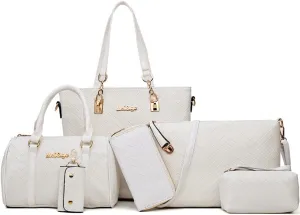 ZiMing 6-Pcs Handbags Sets Women Purses PU Leather Texture Pattern Tote Bags Satchel Crossbody Shoulder Bag Wristlets Wallet