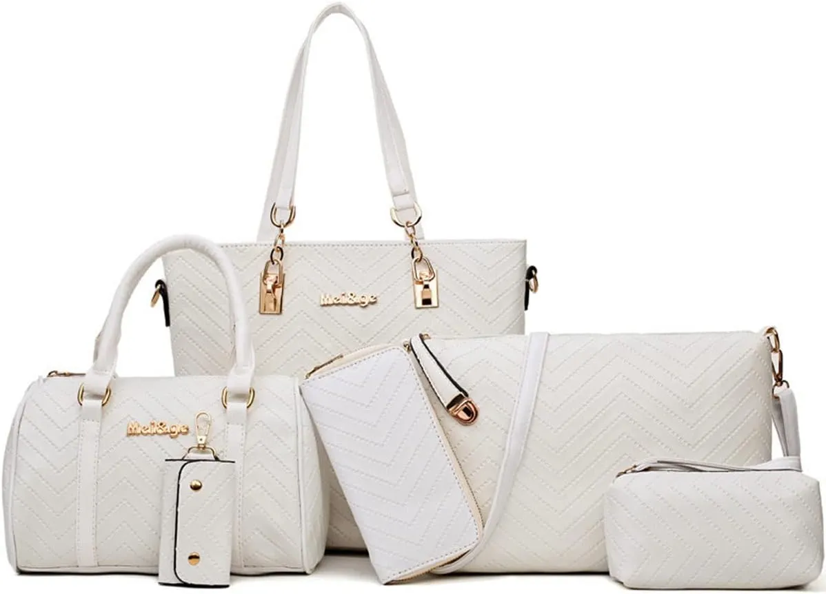 ZiMing 6-Pcs Handbags Sets Women Purses PU Leather Texture Pattern Tote Bags Satchel Crossbody Shoulder Bag Wristlets Wallet