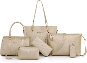 ZiMing 6-Pcs Handbags Sets Women Purses PU Leather Texture Pattern Tote Bags Satchel Crossbody Shoulder Bag Wristlets Wallet
