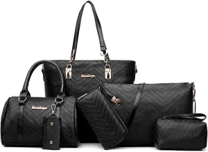 ZiMing 6-Pcs Handbags Sets Women Purses PU Leather Texture Pattern Tote Bags Satchel Crossbody Shoulder Bag Wristlets Wallet