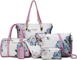 ZiMing 6 Pcs Handbags Womens Tote Shoulder Bag Top Handle Boston Bag Crossbody Bags Leather Satchel Wallet Ladies Purses Set