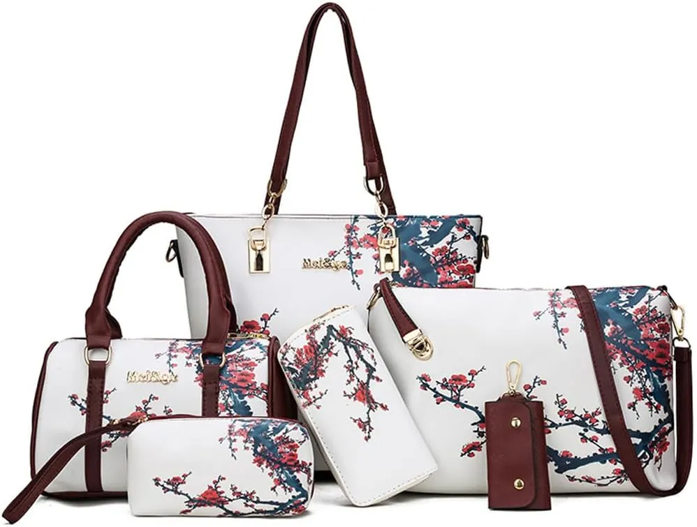 ZiMing 6 Pcs Handbags Womens Tote Shoulder Bag Top Handle Boston Bag Crossbody Bags Leather Satchel Wallet Ladies Purses Set
