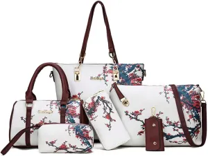 ZiMing 6 Pcs Handbags Womens Tote Shoulder Bag Top Handle Boston Bag Crossbody Bags Leather Satchel Wallet Ladies Purses Set