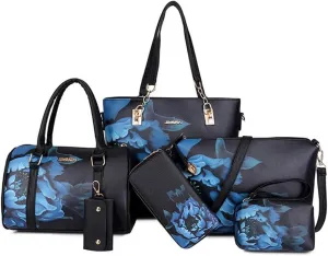 ZiMing 6 Pcs Handbags Womens Tote Shoulder Bag Top Handle Boston Bag Crossbody Bags Leather Satchel Wallet Ladies Purses Set