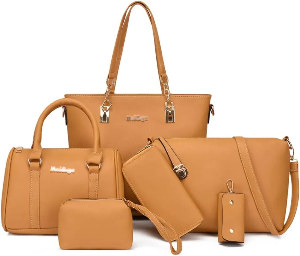 ZiMing Women Handbags and Purses Set Vegan Leather Tote Bags Shoulder Crossbody Bag Top Handle Handbag Satchel Wallet 6 Pcs